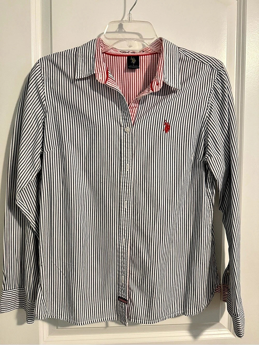 U.S. Polo Assn. Striped Button Down Shirt White & Blue Large